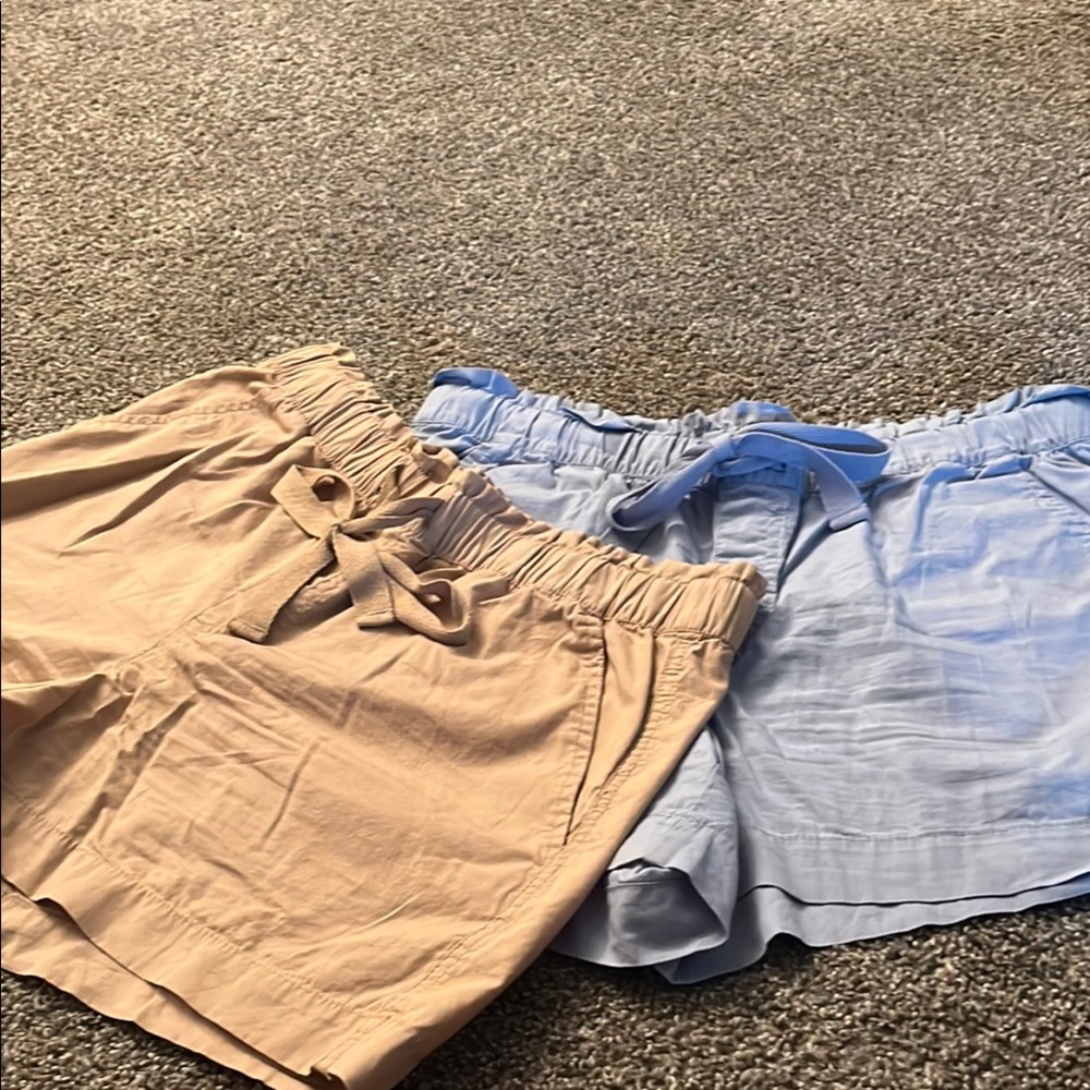 LOFT paperbag tied Women Shorts - Tan and Light Blue set of 2